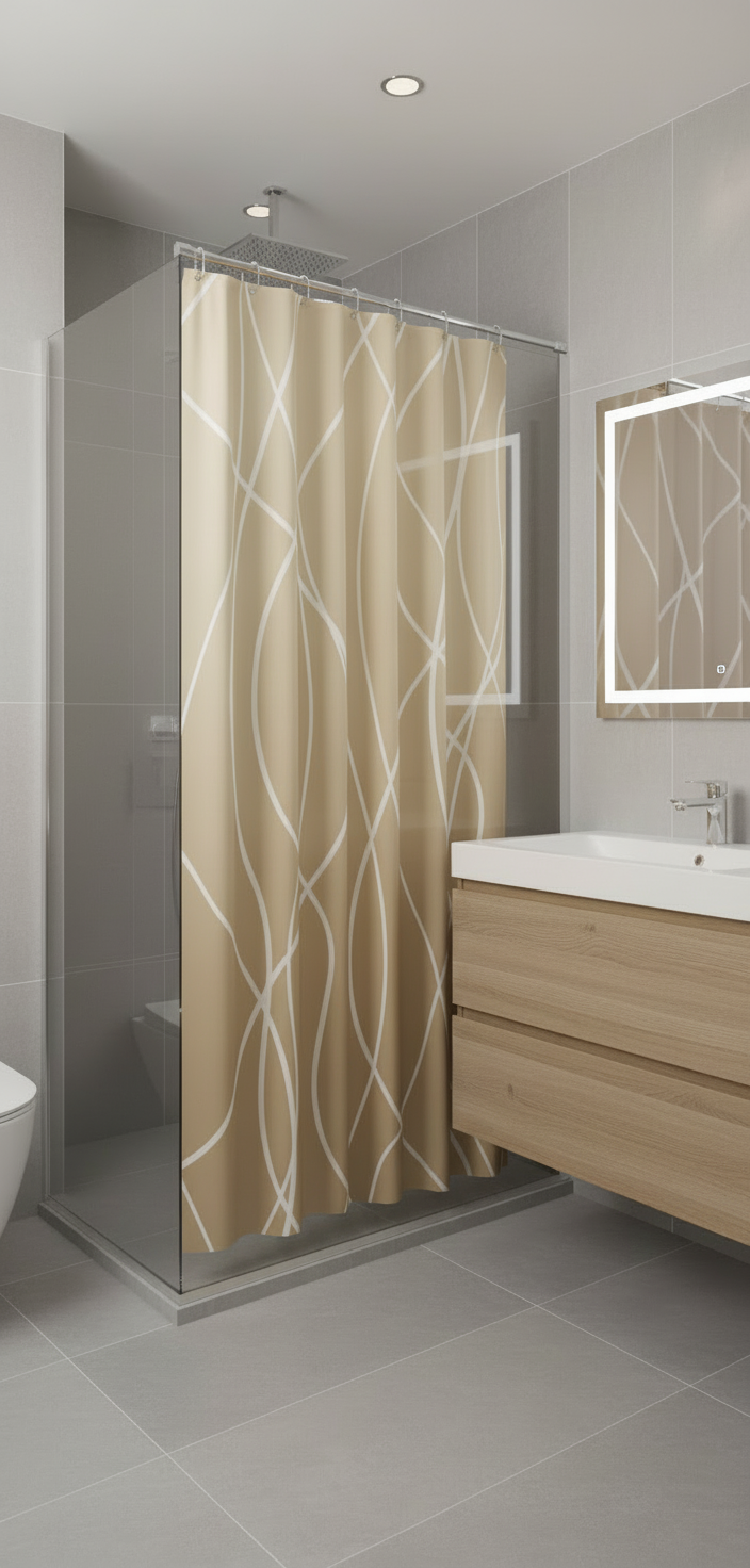 Rideau douche 85SH beige jaune dégradé - Douche moderne 1