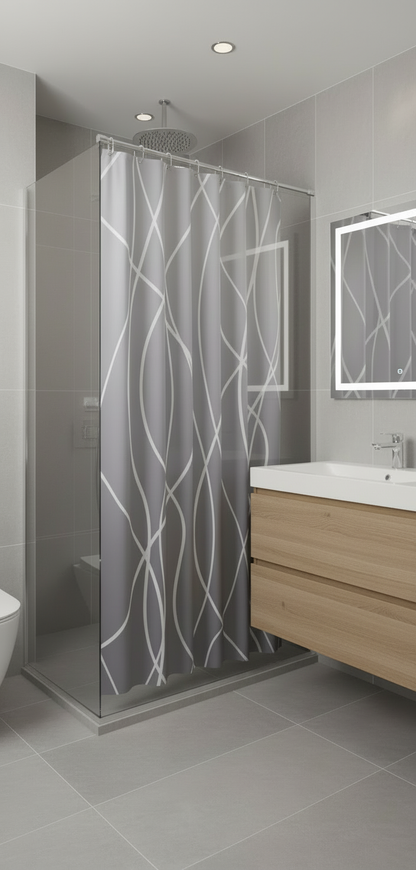 Rideau douche 88SH blanc lignes grises - Salle de bain hôtel moderne