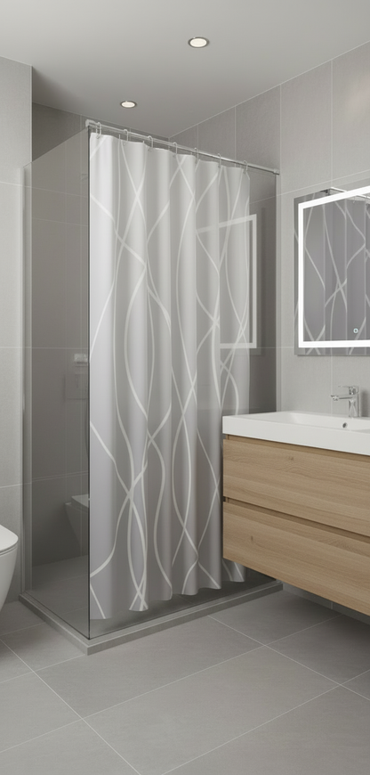Rideau douche 93SH gris clair dégradé lignes blanches - Salle de bain contemporaine