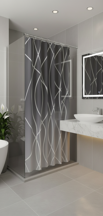 Rideau douche 94SH gris foncé dégradé lignes blanches - Salle de bain spa luxe