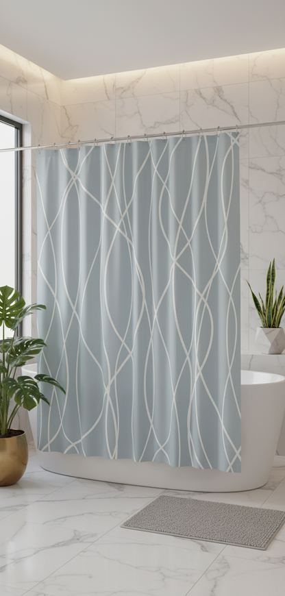 Rideau douche 96SH bleu clair lignes blanches - Salle de bain spa luxe