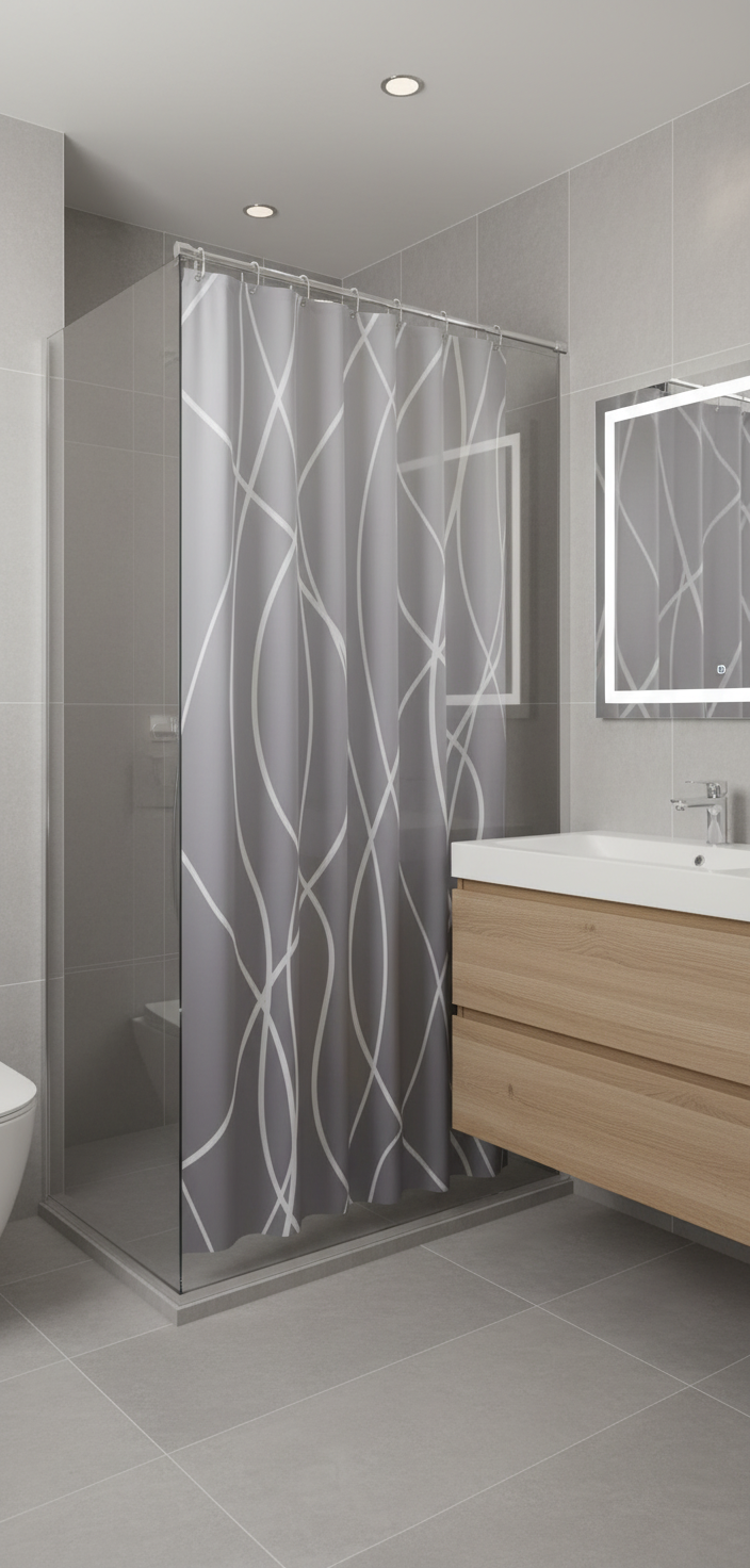 Rideau douche 97SH gris lignes blanches - Salle de bain contemporaine
