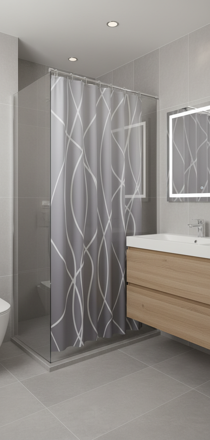 Rideau douche 97SH gris lignes blanches - Salle de bain contemporaine