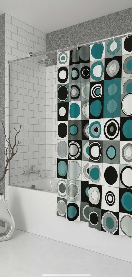 Rideau douche cercles turquoise - Baignoire classique 2