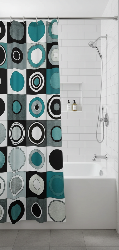 Rideau douche cercles turquoise - Douche contemporaine 2