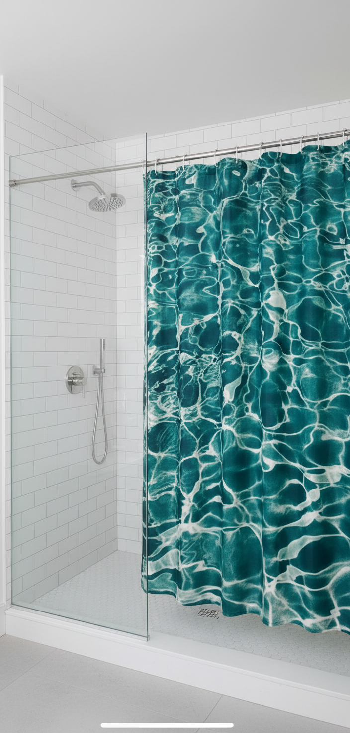 Rideau douche eau turquoise - Douche moderne 1