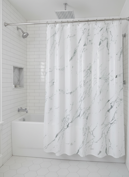 Rideau douche marbre blanc gris vert - Photo 2