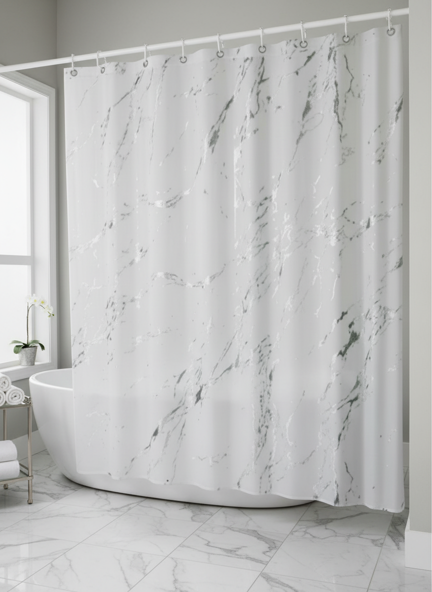 Rideau douche marbre blanc gris vert - Photo 3