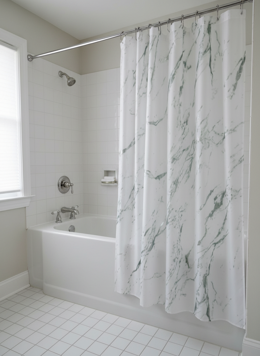 Rideau douche marbre blanc gris vert - Photo 4