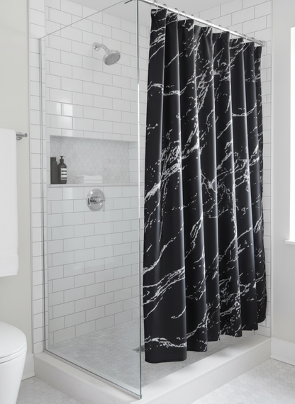 Rideau douche marbre noir blanc - Photo 2
