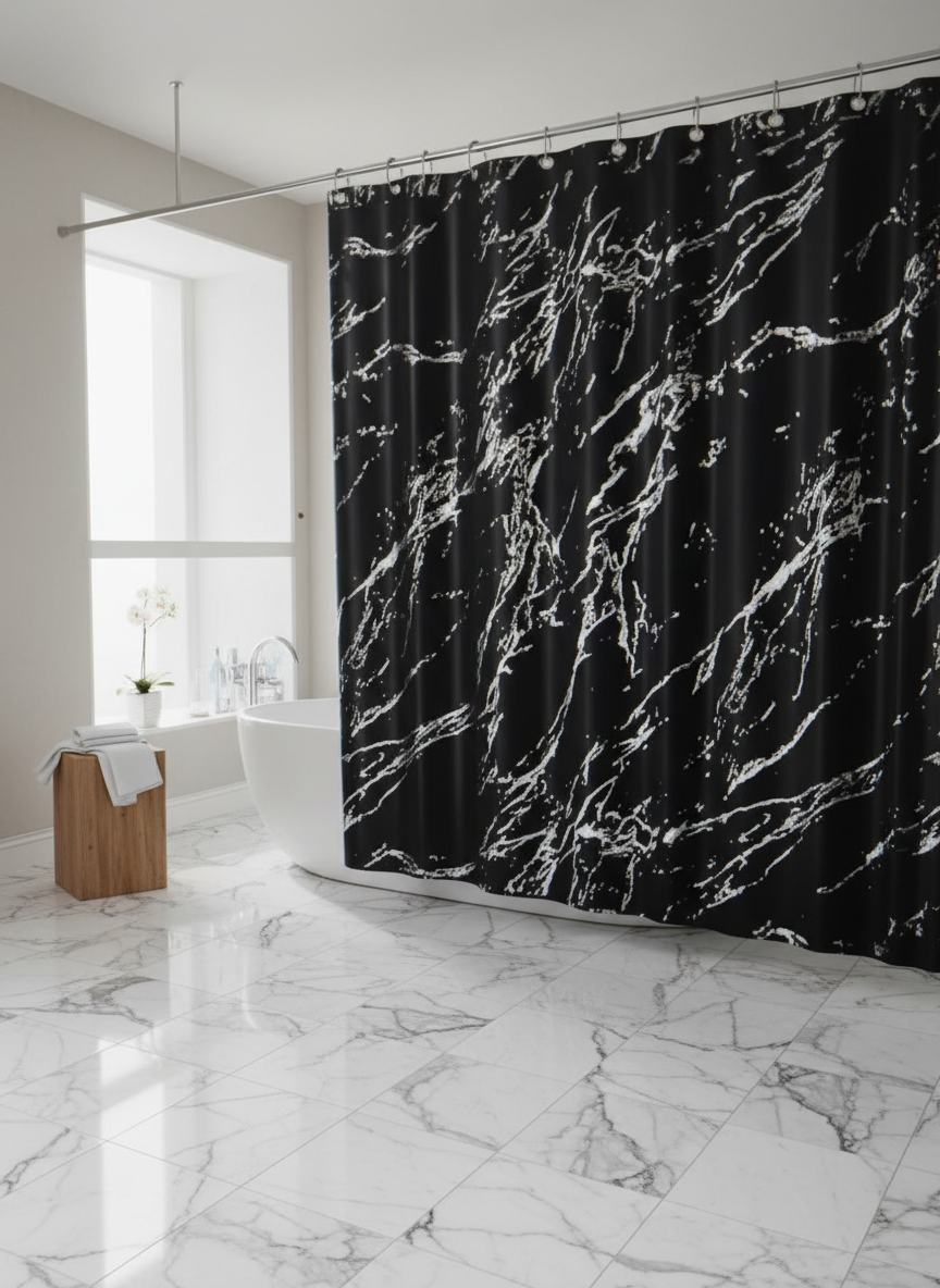 Rideau douche marbre noir blanc - Photo 3
