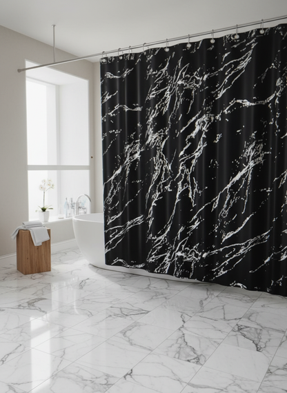 Rideau douche marbre noir blanc - Photo 3