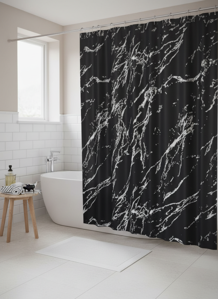 Rideau douche marbre noir blanc - Photo 4