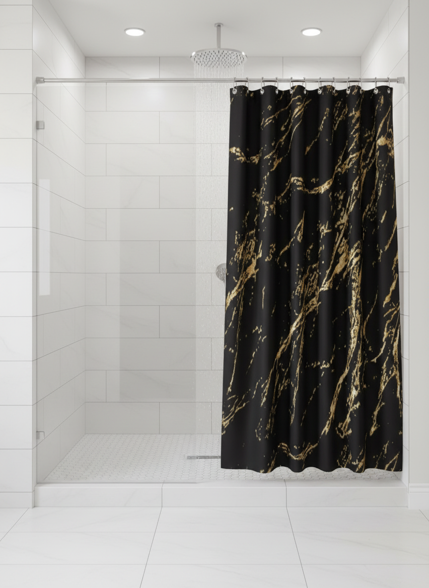 Rideau douche marbre noir doré - Photo 1