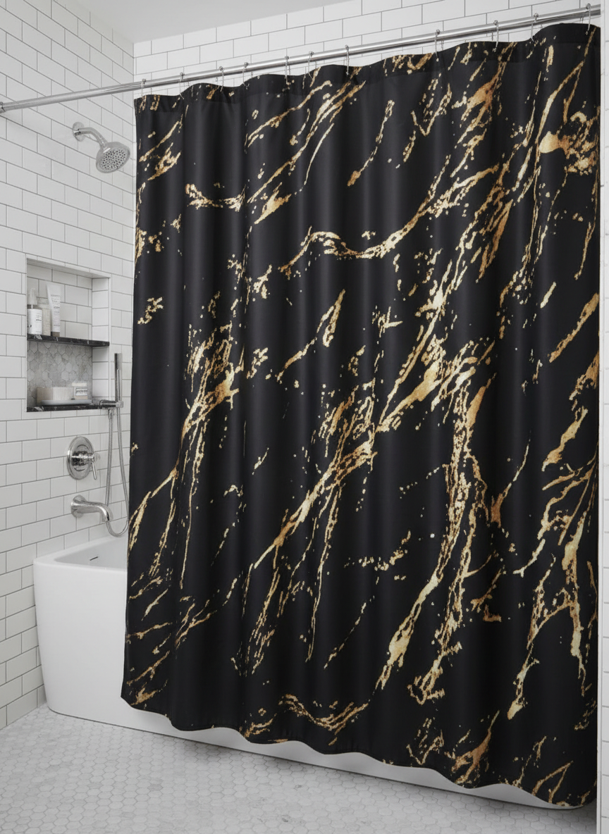 Rideau douche marbre noir doré - Photo 2