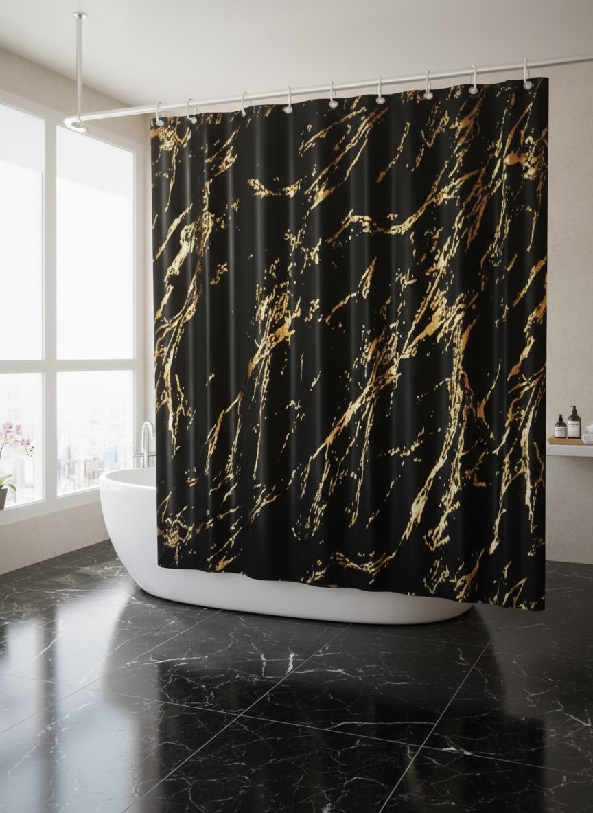 Rideau douche marbre noir doré - Photo 3