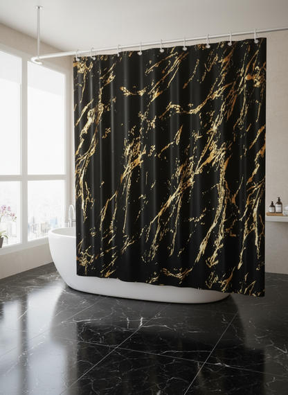 Rideau douche marbre noir doré - Photo 3