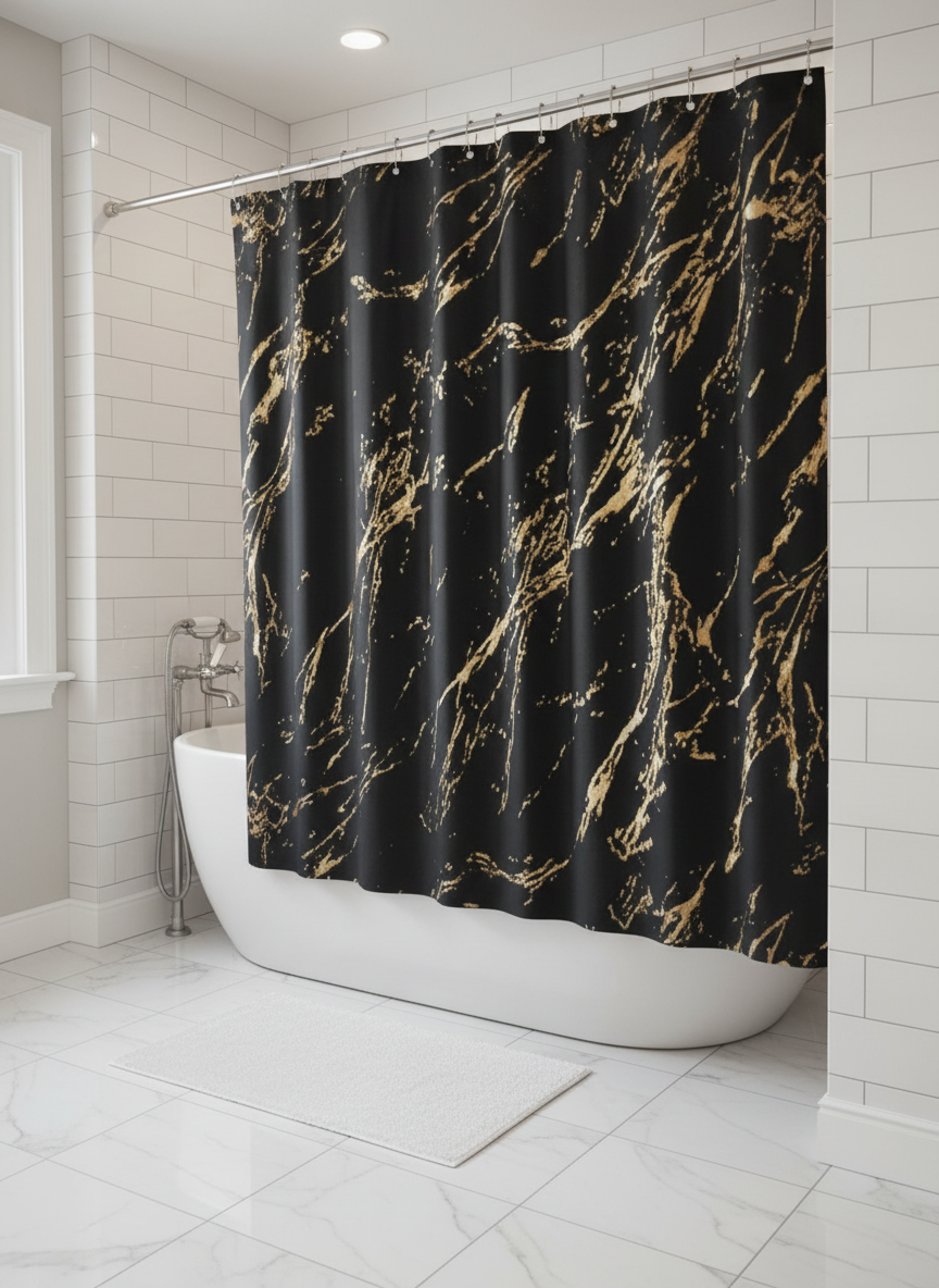Rideau douche marbre noir doré - Photo 4