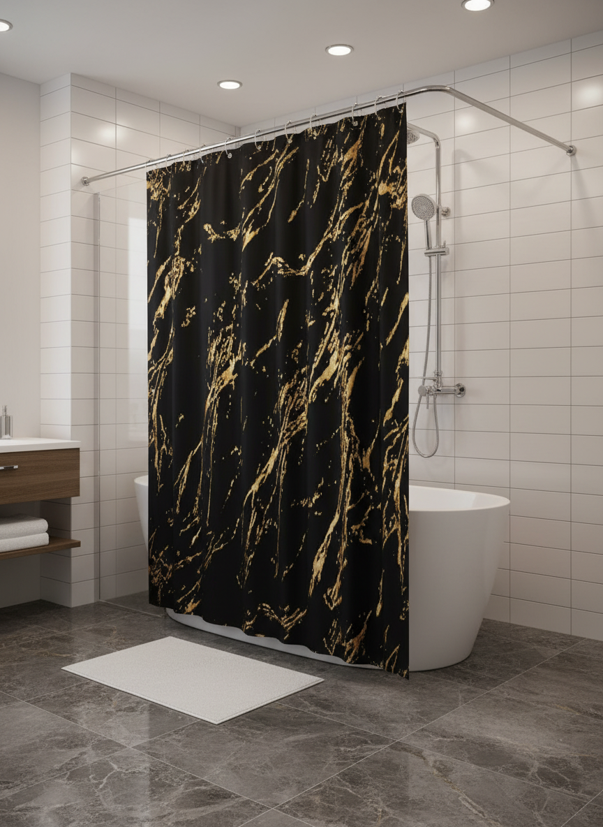 Rideau douche marbre noir doré - Photo 5