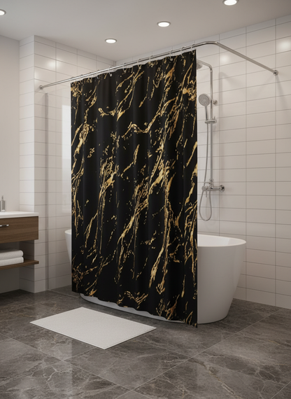 Rideau douche marbre noir doré - Photo 5
