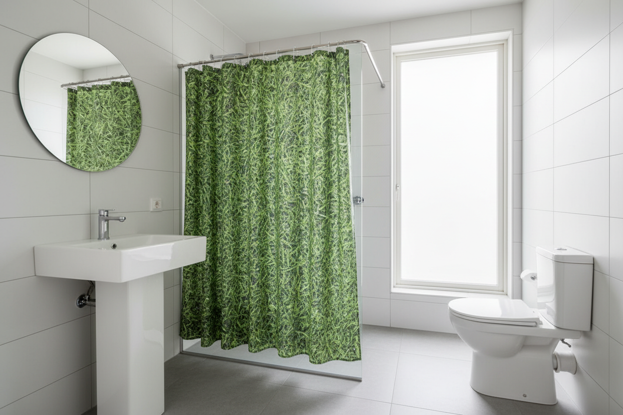 Rideau douche texture verte - Douche moderne