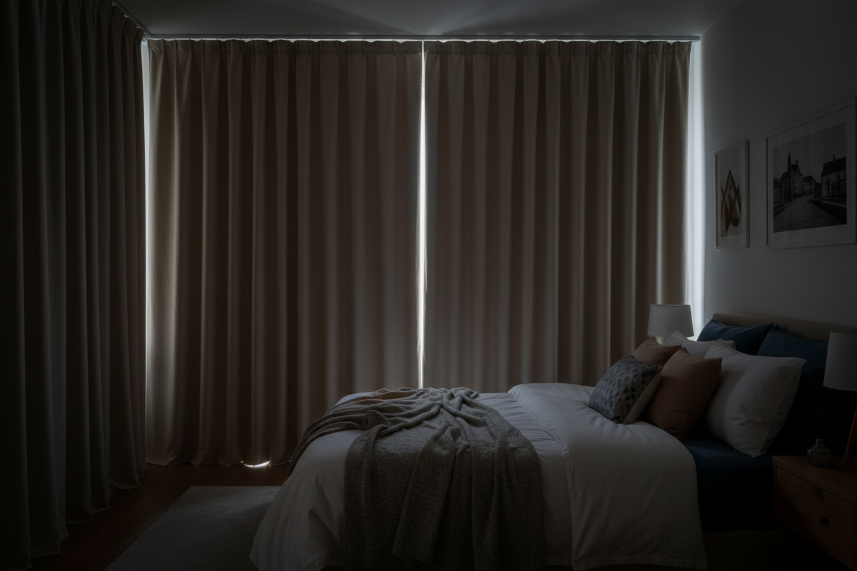 Rideau flanelle beige chambre obscurité