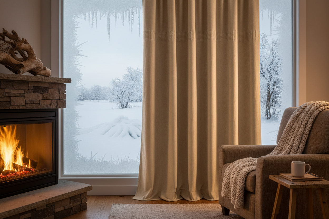 Rideau flanelle beige froid polaire