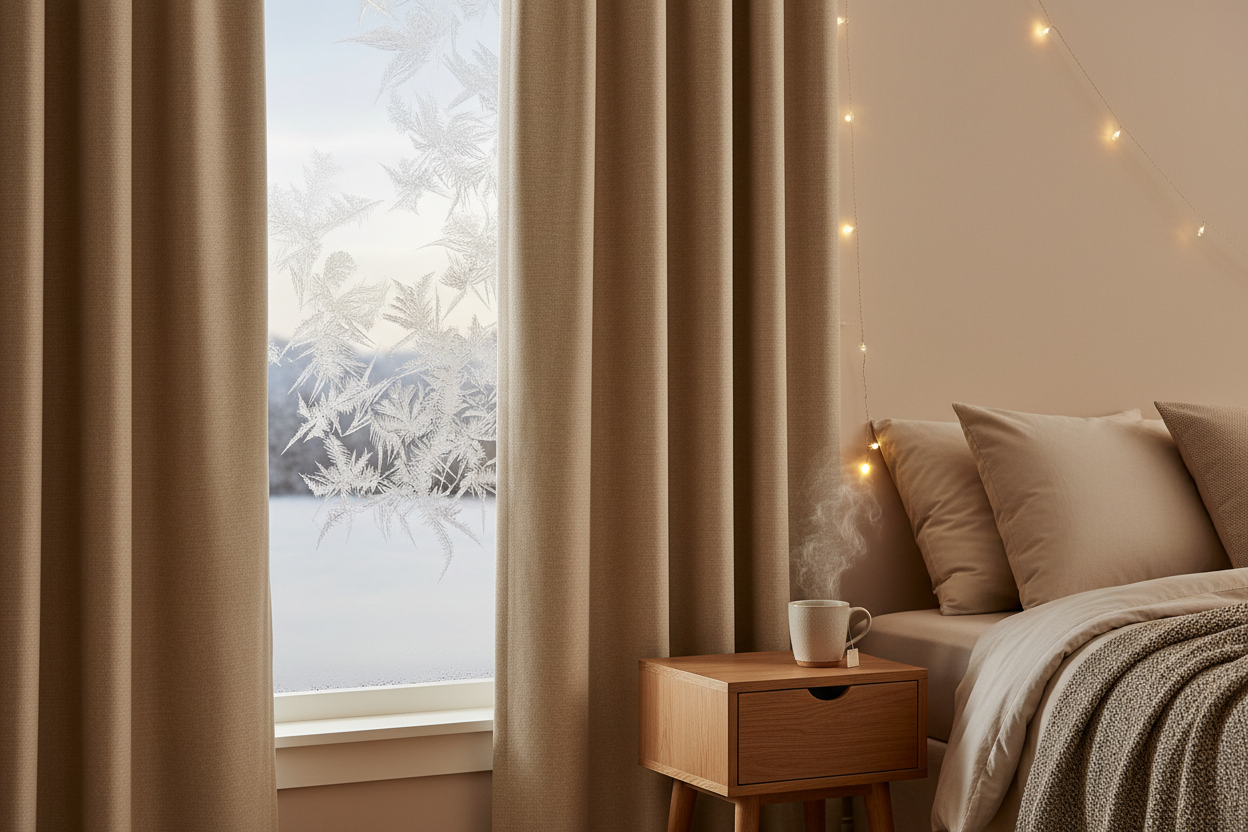 Rideau flanelle beige givre