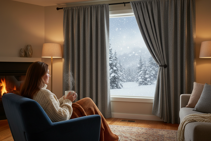 Rideau flanelle gris chevron neige