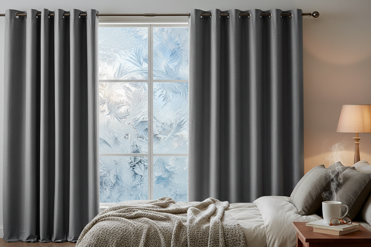 Rideau flanelle gris uni givre