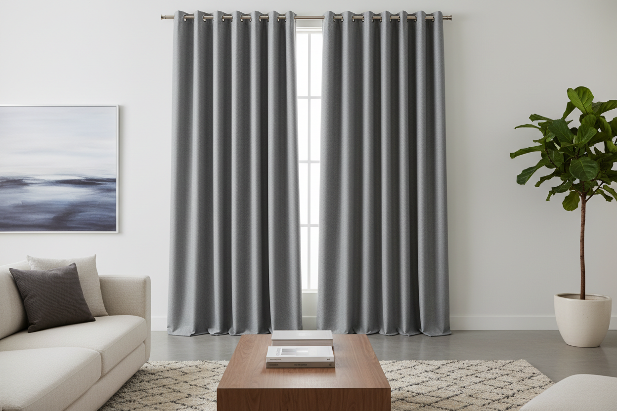 Rideau flanelle gris uni salon moderne