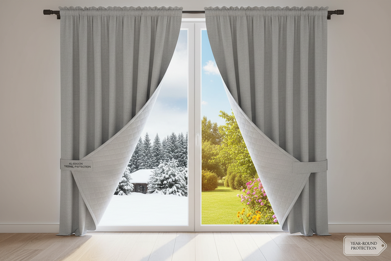 Rideau gris clair matelassé 4 saisons