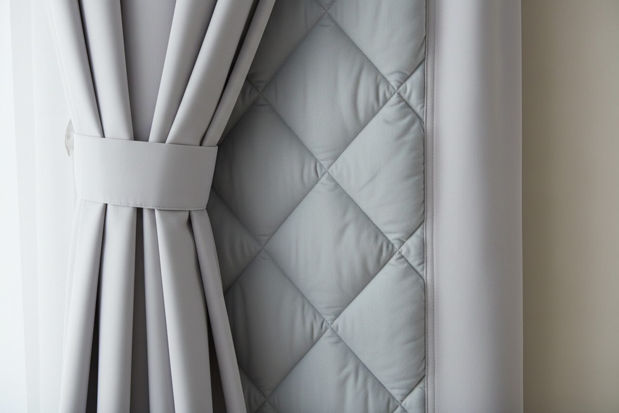 Rideau gris clair matelassé couche isolante