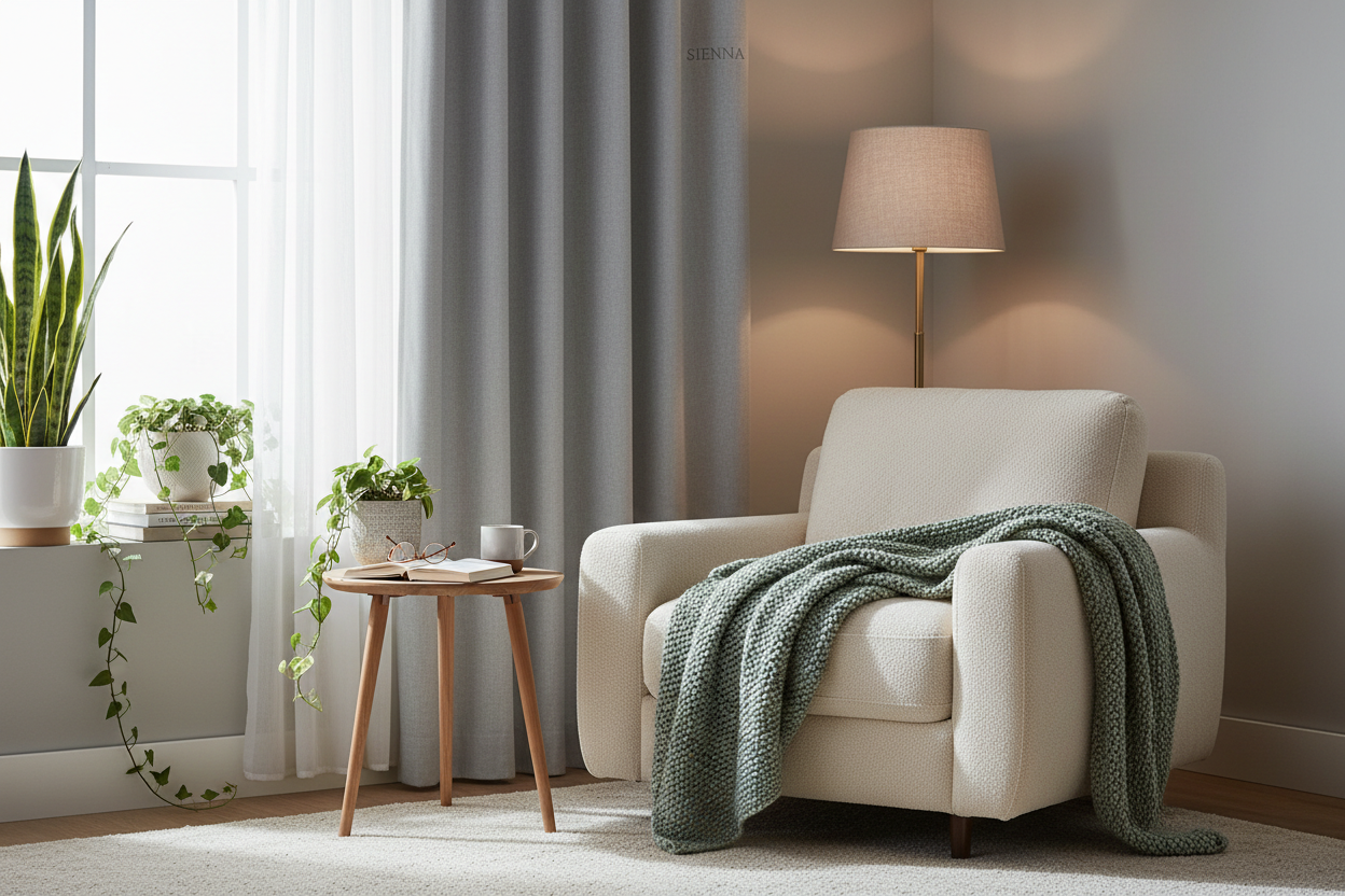 Rideau gris clair SIENNA - Coin lecture