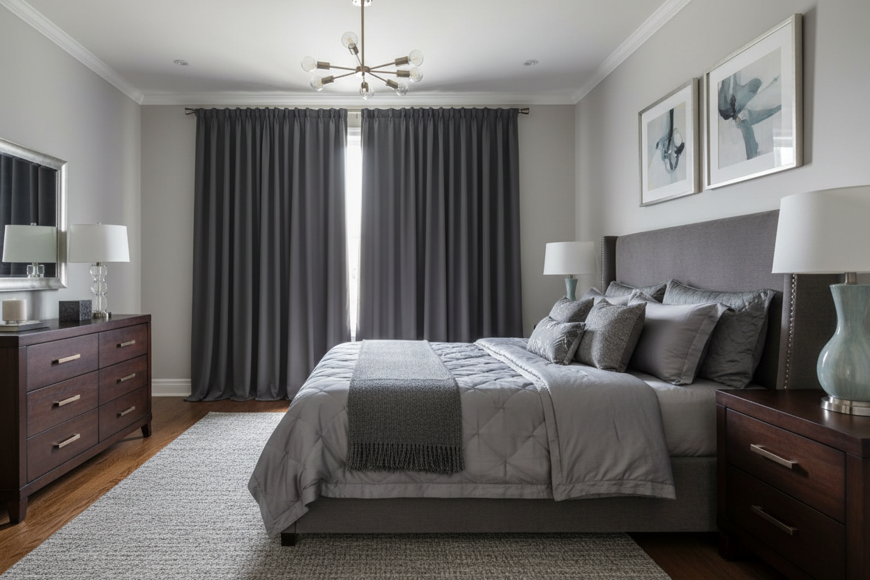 Rideau gris foncé chambre parentale