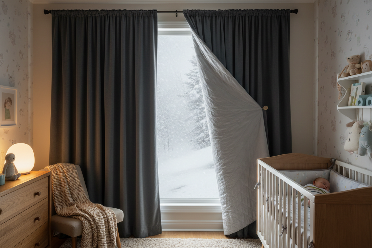 Rideau gris foncé matelassé bébé