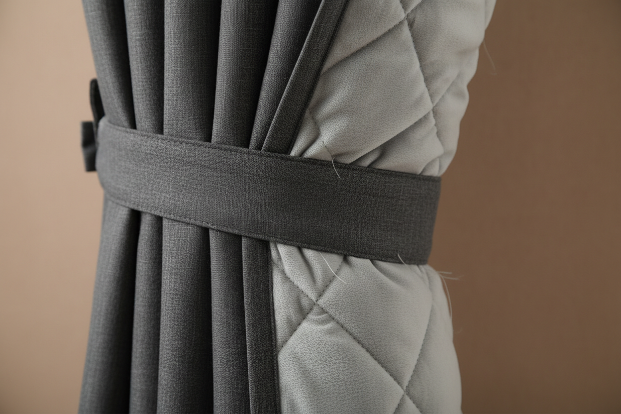 Rideau gris foncé matelassé couche isolante