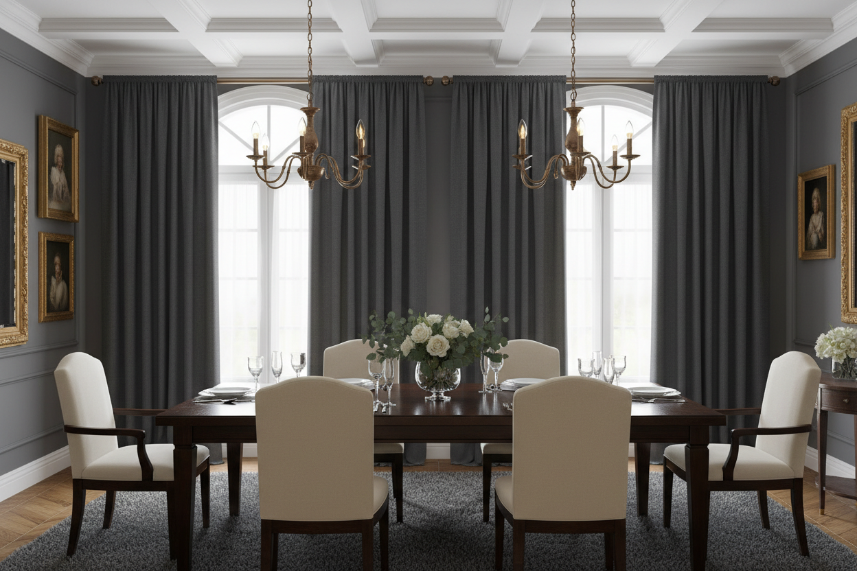 Rideau gris foncé salle à manger