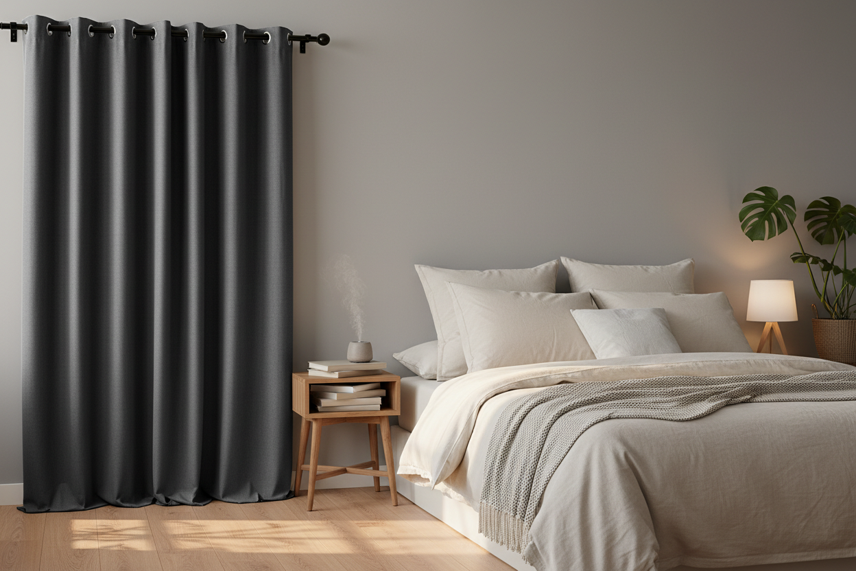 Rideau gris foncé SIENNA - Coin chambre