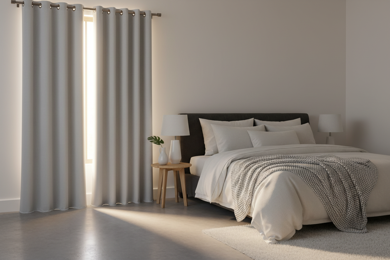 Rideau gris SIENNA - Coin chambre