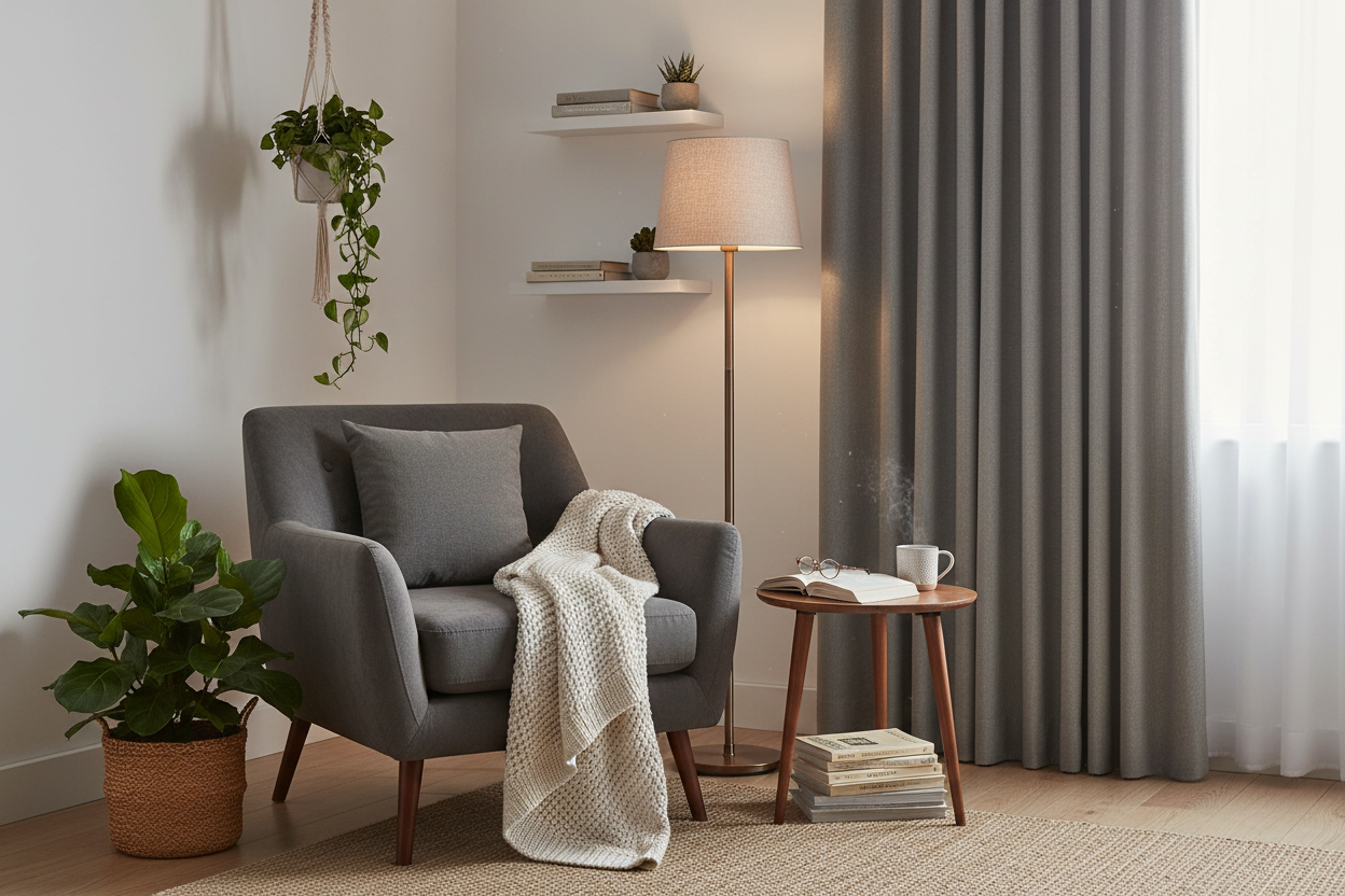 Rideau gris SIENNA - Coin lecture