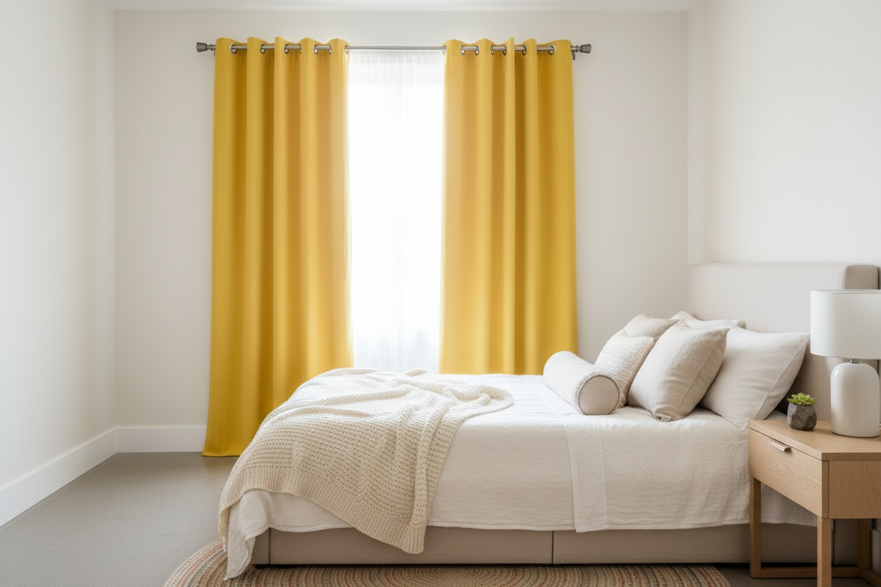 Rideau jaune SIENNA - Coin chambre