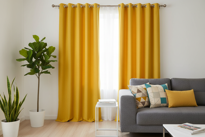 Rideau jaune SIENNA - Détail salon
