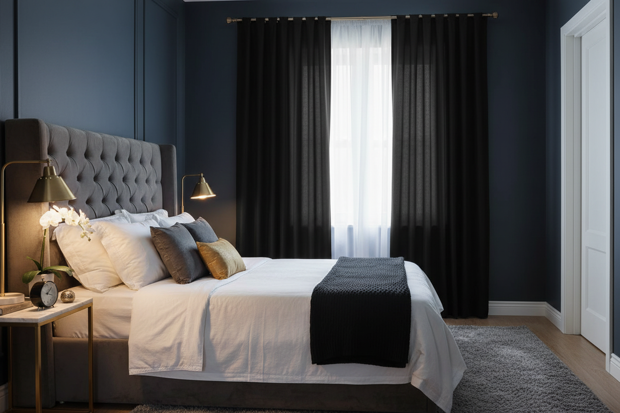 Rideau noir occultant Sovereigna - Chambre principale élégante