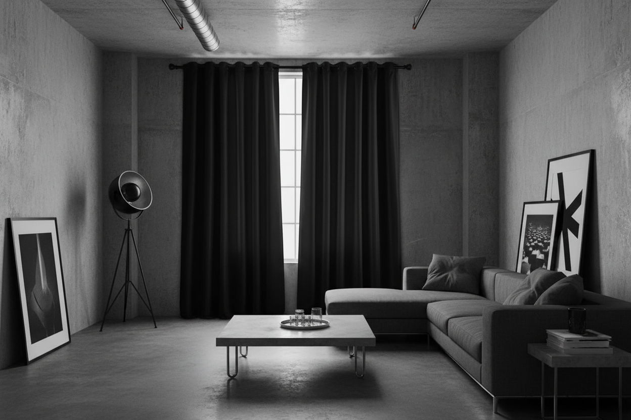 Rideau noir occultant Sovereigna - Loft industriel contemporain