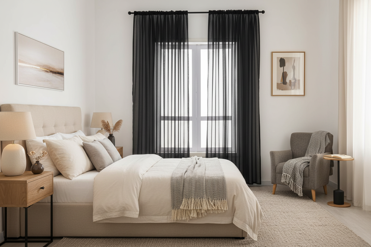 Rideau noir voilage Prestigia - Chambre d'amis chic
