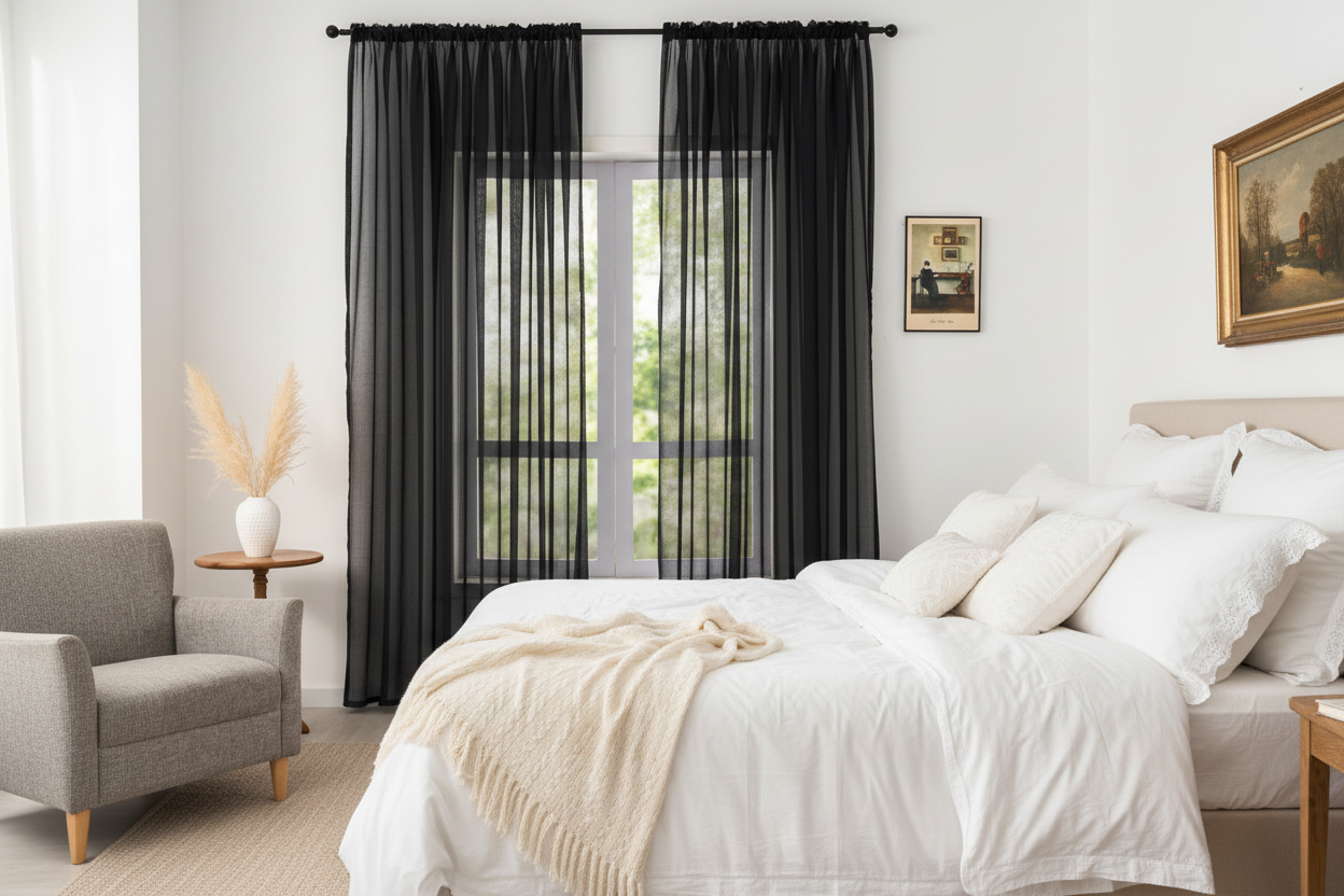 Rideau noir voilage Prestigia - Chambre romantique