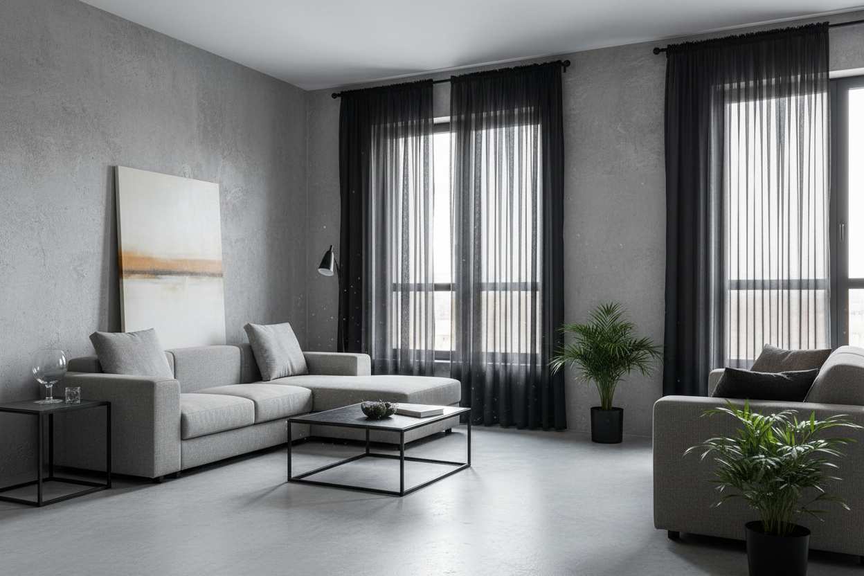 Rideau noir voilage Prestigia - Loft industriel contemporain