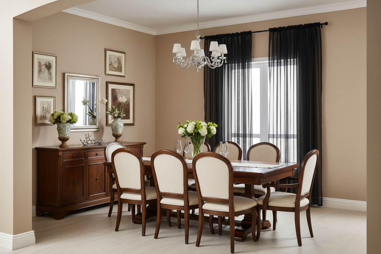 Rideau noir voilage Prestigia - Salle à manger élégante