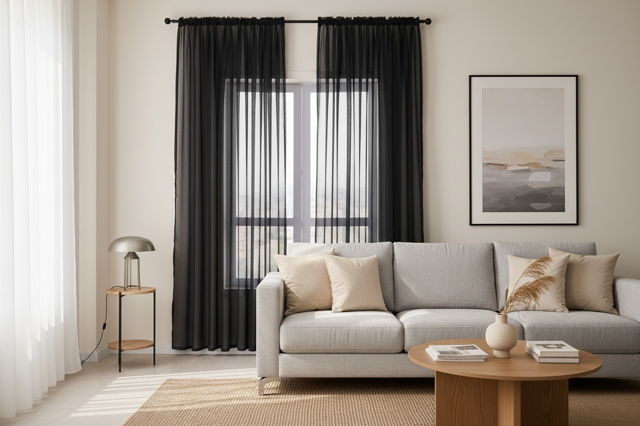 Rideau noir voilage Prestigia - Salon contemporain